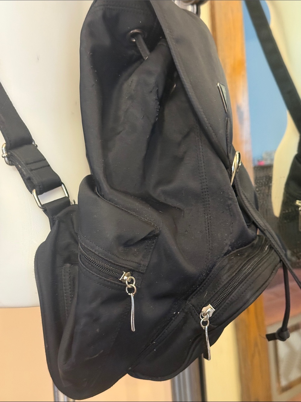 GUESS Black Nylon Buckle Drawstring Backpack - Picture 5 of 8